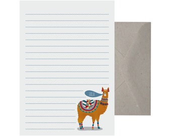 Writing Set – Llama Hola. Letter Writing Set. Recycled Paper Writing Set. Note Paper. Stationery Set. Cute Letter Set.