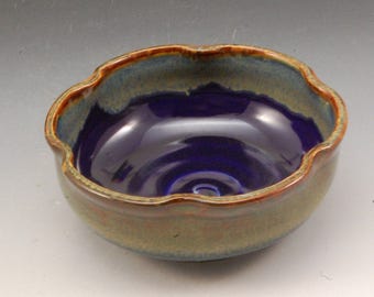 Handmade Pottery Stoneware Bowl Blue and Brown by Mark Hudak