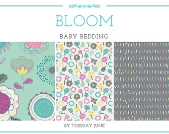 Crib Bedding Set Girl - Teal - Crib Bedding - Floral