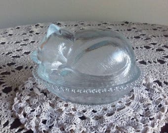 Cat shaped glass candy dish