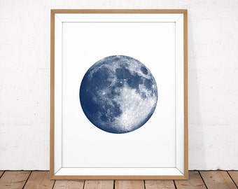 Blue moon print | Etsy