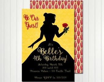 Belle Invitation, Belle Silhouette, Belle Birthday, Belle Party, Princess Invitation, Princess Party, Beauty and the Beast Invitation