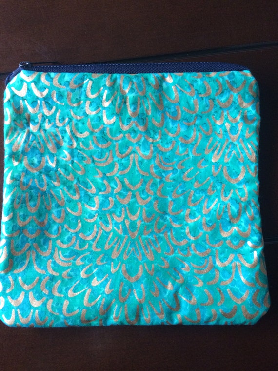 Turquoise and Gold Scaly Cosmetic Case/Pouch Bag
