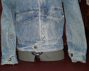 Guess By George Marciano Distressed Denim Jacket Size Small Please Fit According to Measurements Listed Snaps Down Front