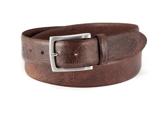 Dark brown leather belt vintage buffalo leather durable mens