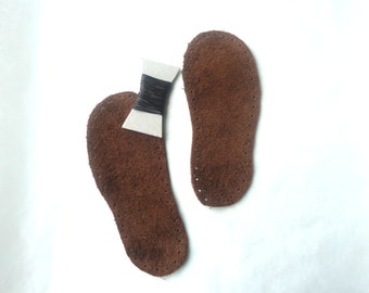 Children leather soles, dark brown soles, soles for baby booties, suede soles, leather outsole, soles for crochet slippers, sew on soles