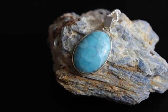 Larimar Oval Delicate Charm Necklace Sterling Silver AAA