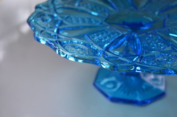 Vintage Cobalt Blue Depression Glass Cake Stand Pedestal