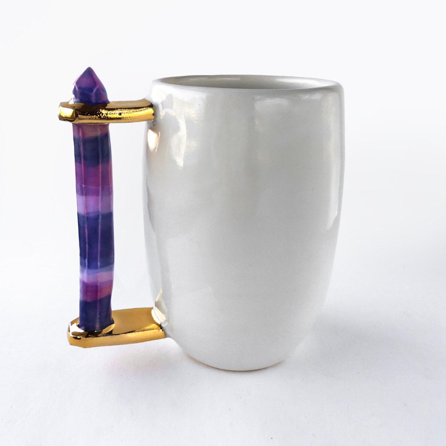 Crystal Mug By Modern Mud Striated Amethyst Handle With 22k