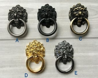 Lion Knob Door Pull Lion Head Dresser Drawer Pulls Knobs Handles Rings Antique Bronze Gold Black Silver Brass Cabinet Pulls Lynns Hardware