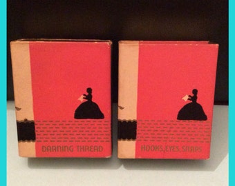 Set of Two VINTAGE Dennison Little Sewing Library Matchboxe Books