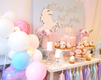 Tissue Paper Tassels, Unicorn Tassel Garland, Pastel Banner Garland Unicorn Banner, Pink Birthday Photo Backdrop, Unicorn garland