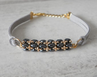Suede cord bracelet, Woven bracelet woman, Unisex leather bracelet, Leather cord bracelet, Bead bracelet women