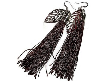 Tassel earrings tassle earrings dark brown tassel earrings silk flowing earrings moving earrings silk earrings silk tassel hypo earrings