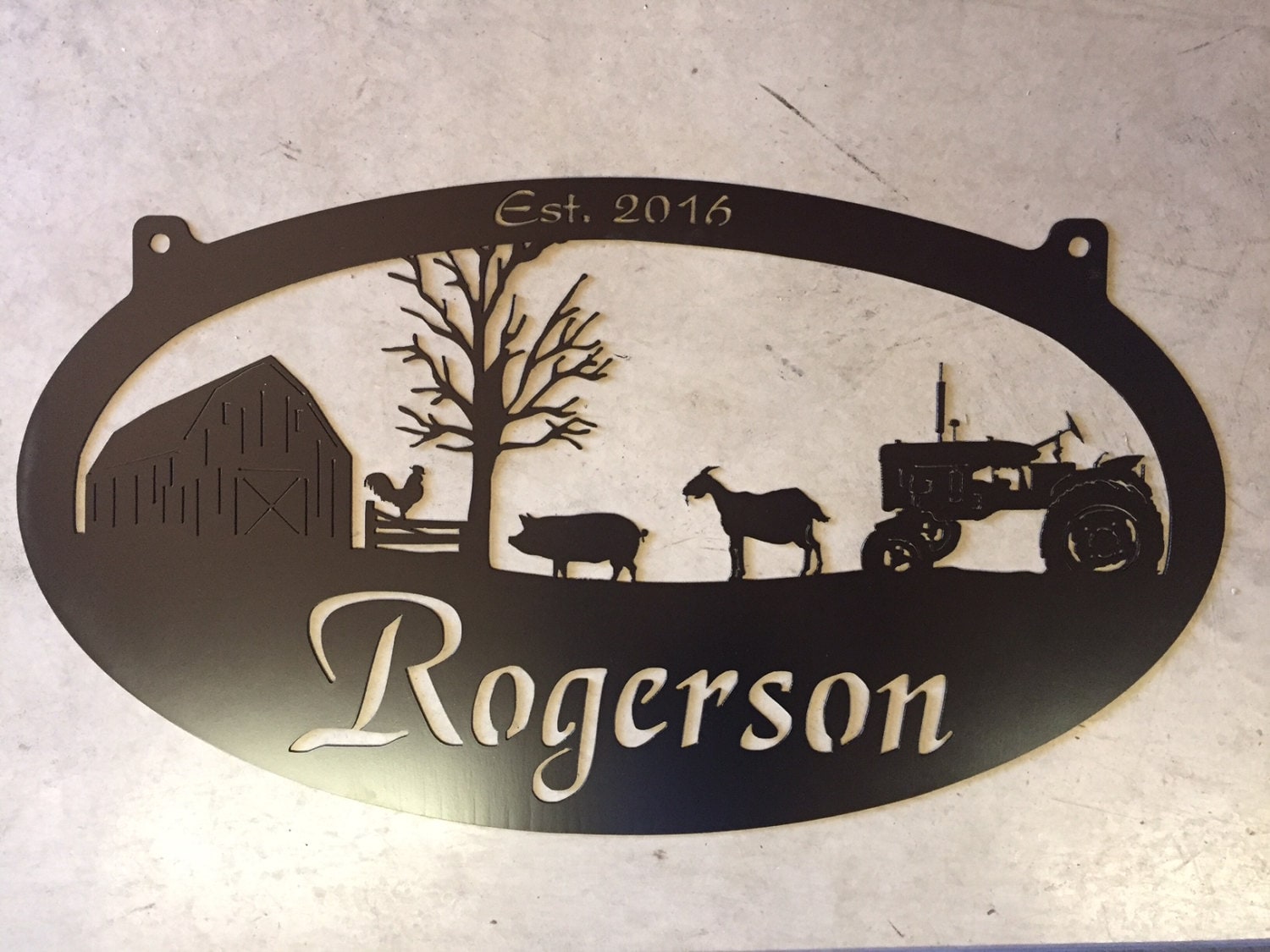 Personalized Metal Sign with barn pig goat scene
