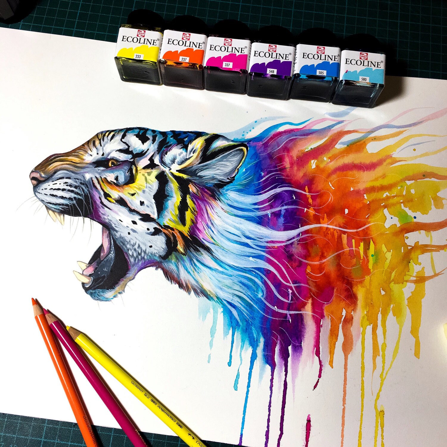 Rainbow tiger signed Art Print