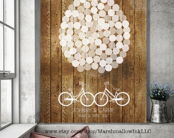 Guest Book Sign In Wedding Guest Book - Custom Guest Book Alternative, Wedding Gift, Wedding Signs, Bicycles Guest Book Balloons Guest Book