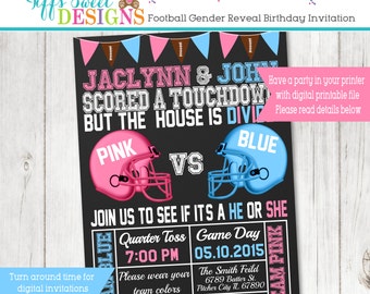 Football Gender Reveal Party Invitation - Pink and Blue - Boy or Girl - Sports Printable - Chalkboard - Invite