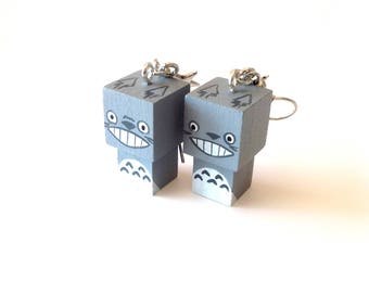 Earrings Wooden Dolls "Totoro" - Hand-made