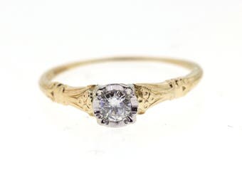 Vintage Engagement Ring, Art Deco Yellow Gold Diamond Ring 1930s, Jabel Diamond Wedding Ring