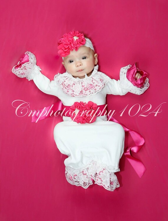 Baby Girl Coming Home Outfit/Infant Gown/Hospital Hat/Girl