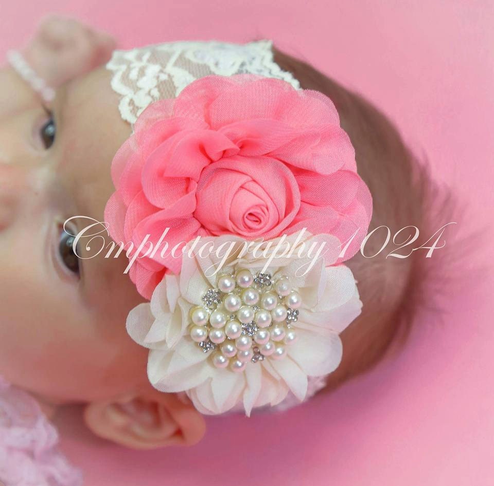 Salmon HeadbandShabby Chic HeadbandBaby Shower Gift