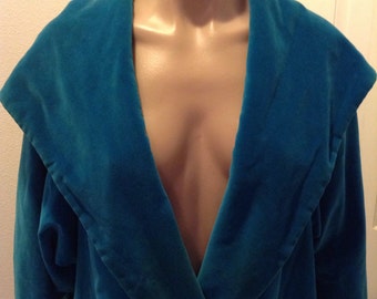 Vintage Velvet Swing Coat Hood Turquoise Glam Hollywood