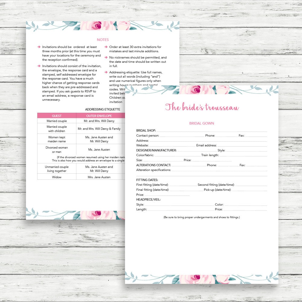 Wedding planner printable Printable wedding planner Floral