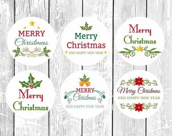 Watercolor Christmas Stickers, Merry Christmas, Holiday Stickers for Packages, Envelopes, Mail, Gifts