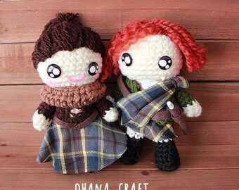 FREE SHIPPING-Jamie &Claire Fraser-Outlander inspired crochet doll-Made To Order-