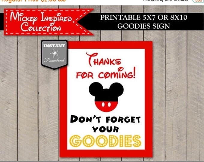 SALE INSTANT DOWNLOAD Mouse Don't Forget Your Goodies Party Sign / 5x7 or 8x10 Printable / Classic Mouse Collection / Item #1538