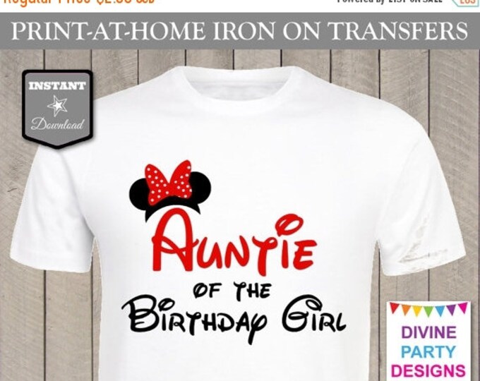 SALE INSTANT DOWNLOAD Print at Home Red Girl Mouse Auntie of the Birthday Girl Iron On Transfer / Printable / Trip / Family / Item #2363