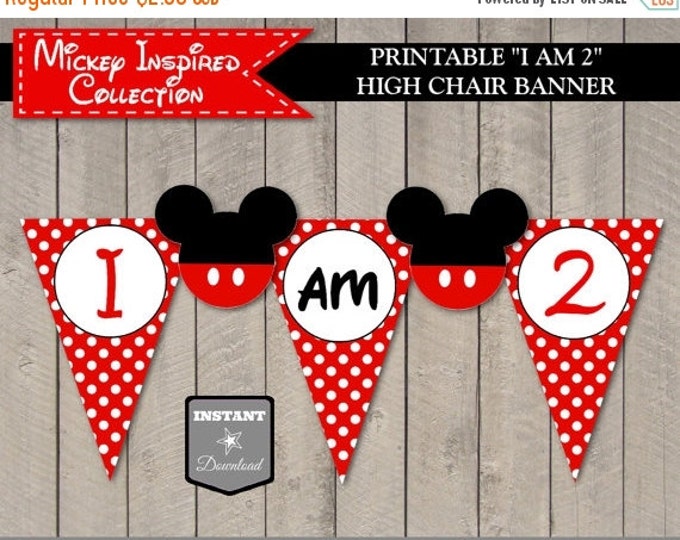SALE INSTANT DOWNLOAD Mouse I am 2 Highchair Banner / Printable Diy / Second 2nd Birthday Party / Classic Mouse Collection / Item #1554