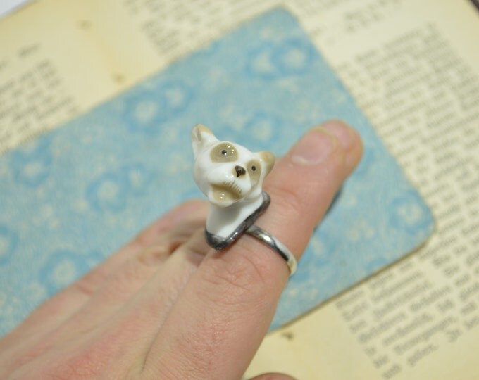 Porcelain ring the dog head from vintage Soviet statue