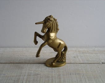 Vintage Brass Unicorn Figurine ~ Metal Gold Tone Statue (B4)