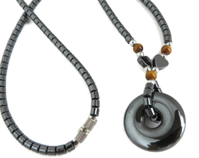 Hematite Necklace - Vintage Hematite Pendant Necklace, Gift for Her, Gift Box