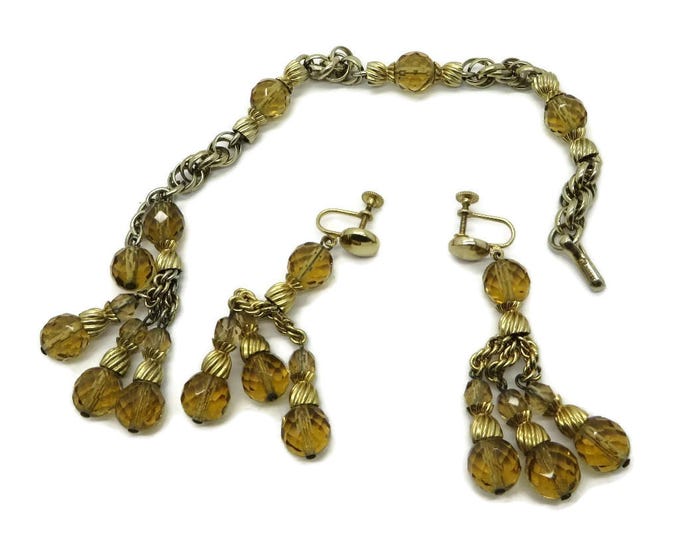 Eisenberg Bracelet Earrings Set, Vintage Demi Parure, Amber Glass Elegant Gift, Gift Box