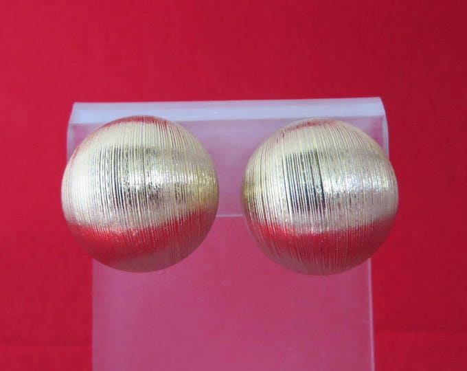 Kramer Button Earrings, Gold Tone Textured Clip-on Earrings Designer Signed Vintage Costume Jewelry Gift Idea