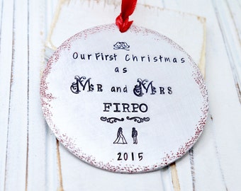 Our First Christmas Ornament Married, Mr and Mrs, Newlywed Christmas Ornament, Personalized Christmas Ornaments, Just Married Ornament