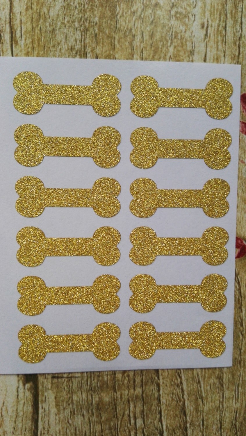 72pcs 8x1.5cm Gold Glitter Sticker Seal Dog Bone from