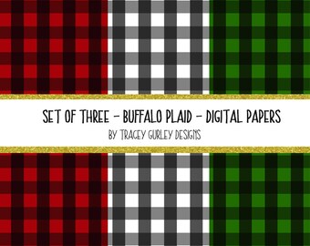 Buffalo Plaid digital paper, Christmas digital paper, Christmas scrapbook paper, Christmas downloads, winter digital paper, Christmas plaid