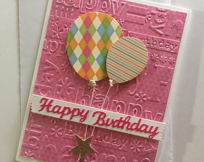 Handmade Birthday Card. Happy Birthday Wish. Cards with Balloons. Embossed Card