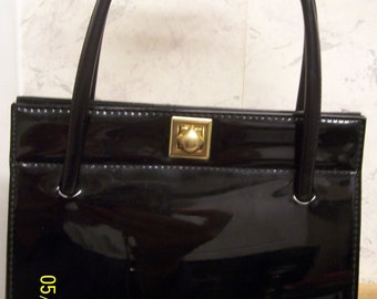 Freedex Authentic Vintage Stylish Black Patent Handbag