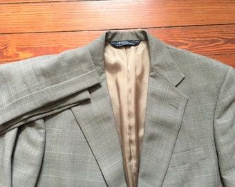 Vintage 90s Polo Ralph Lauren Gray Glen Plaid Suit 42L 36x31