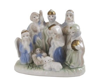 Nativity Scene 1 piece figurine, Baby Jesus, Mary, Joseph, Wise Men, Angel & Lamb small ceramic Christmas creche