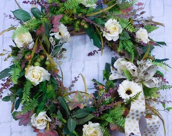 Spring Wreath, Everyday Wreath, Wreath For Spring, Spring Door Wreath, Gift For Her, All Year Wreath, Everyday Wreath, Victorian Wreath