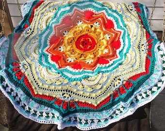Mandala Madness Crochet Blanket Handmade Afghan Full Bedspread Crochet Afghan Chunky Knit Woven Throw Blanket Rug. Ready to Ship