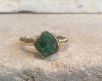 US 5, Raw Stone Ring, Raw Emerald Ring, Gold Vermeil Gemstone Ring, Rough Natural Gemstone, Rough Emerald Ring, Natural Gemstone Ring
