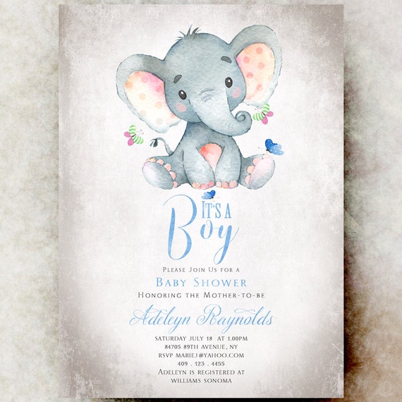 Items similar to Elephant Baby shower invitation boy ...