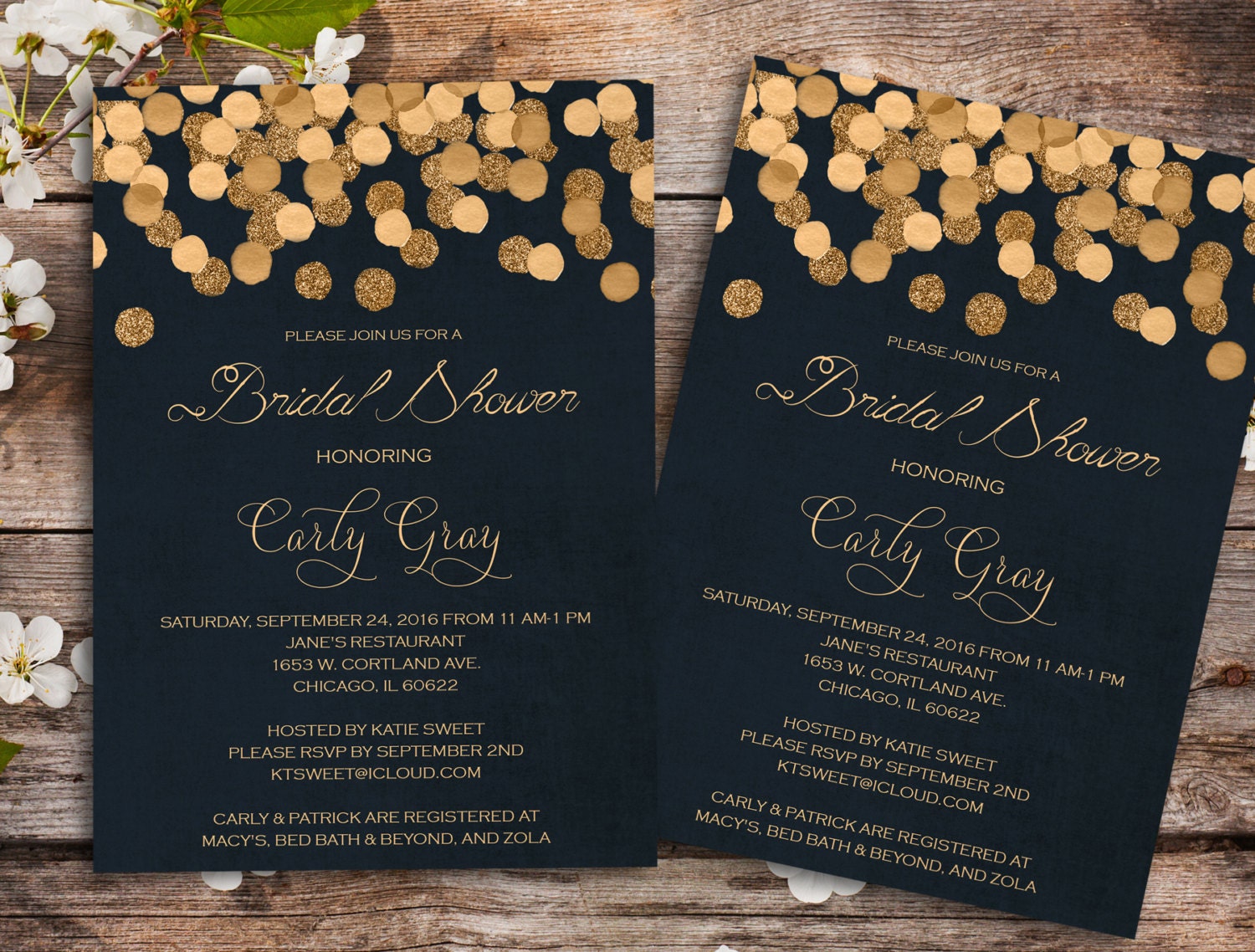 Navy Blue Gold Bridal shower Invitation Winter bridal